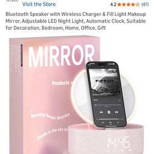 Mirror, wireless charger and bluetooth speaker
